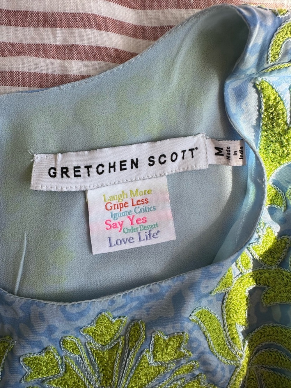 Gretchen Scott Light Blue Dress with Lime Green Embroidery - Picture 8 of 9